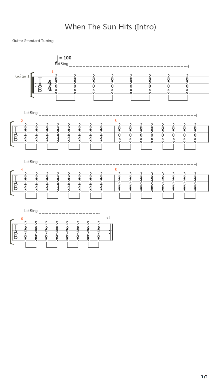 When The Sun Hits吉他谱