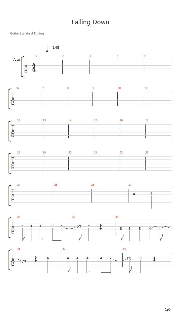 Falling Down吉他谱