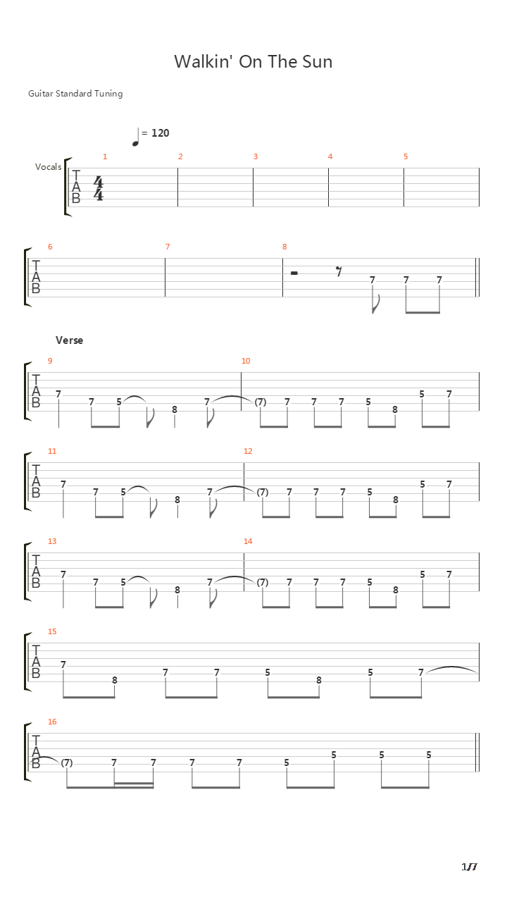 Walkin On The Sun吉他谱