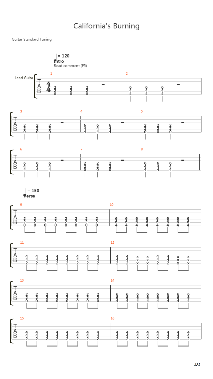 Californias Burning吉他谱