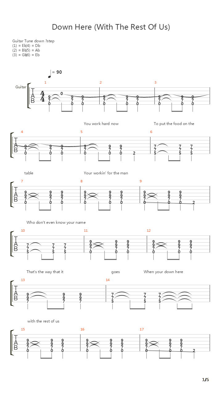 Down Here With The Rest Of Us吉他谱