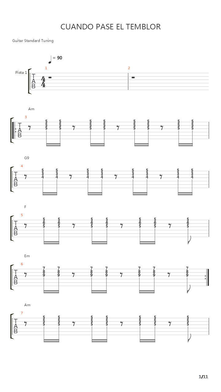 Cuando Pase El Temblor吉他谱