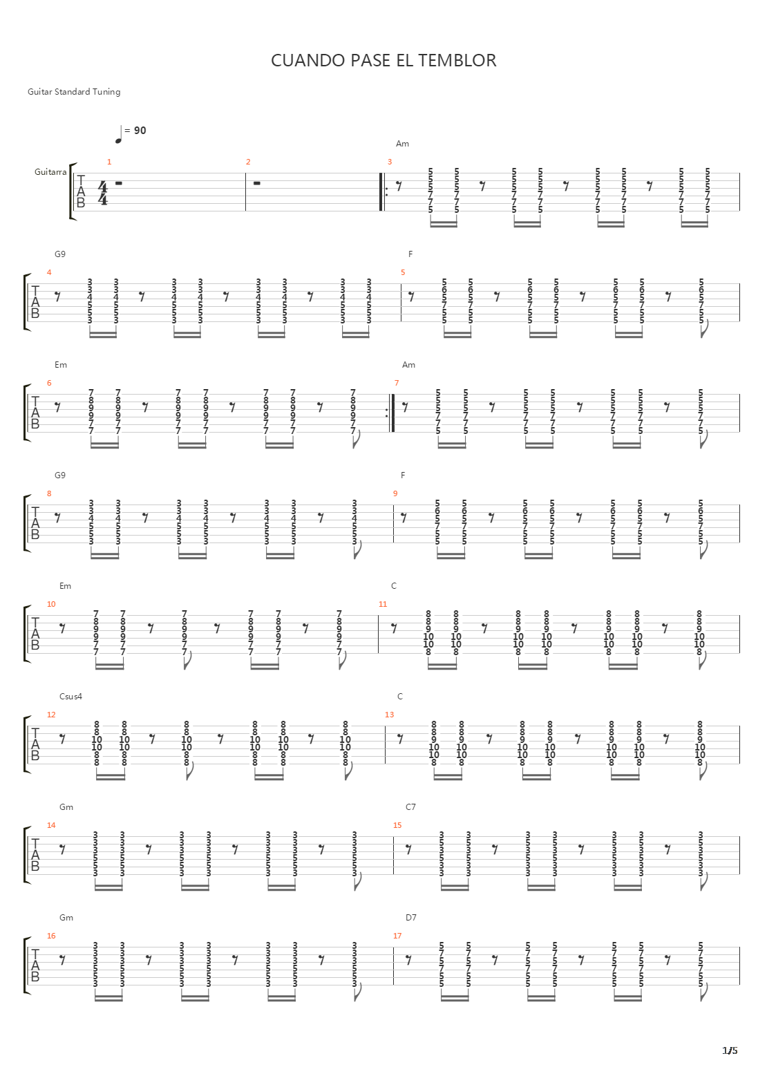 Cuando Pase El Temblor吉他谱