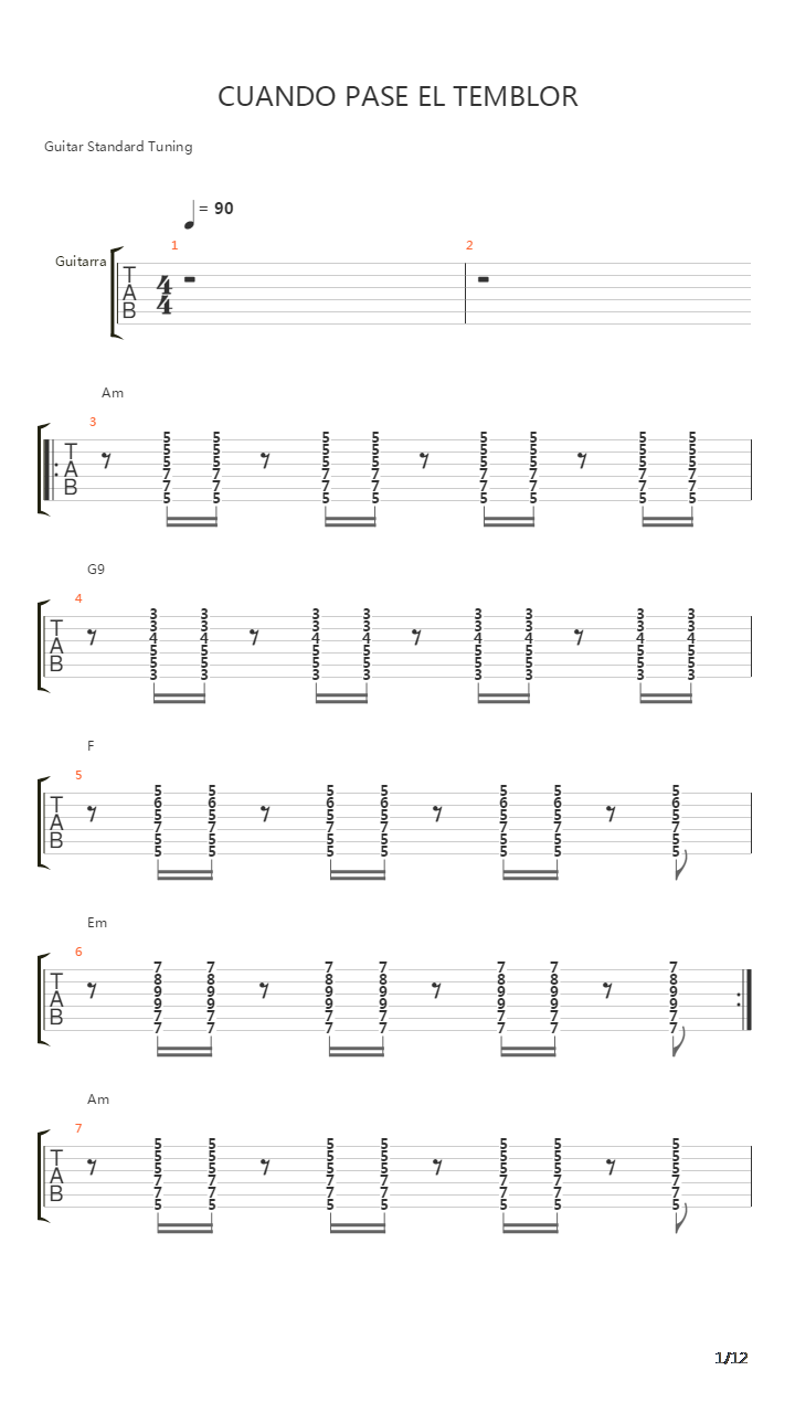 Cuando Pase El Temblor吉他谱