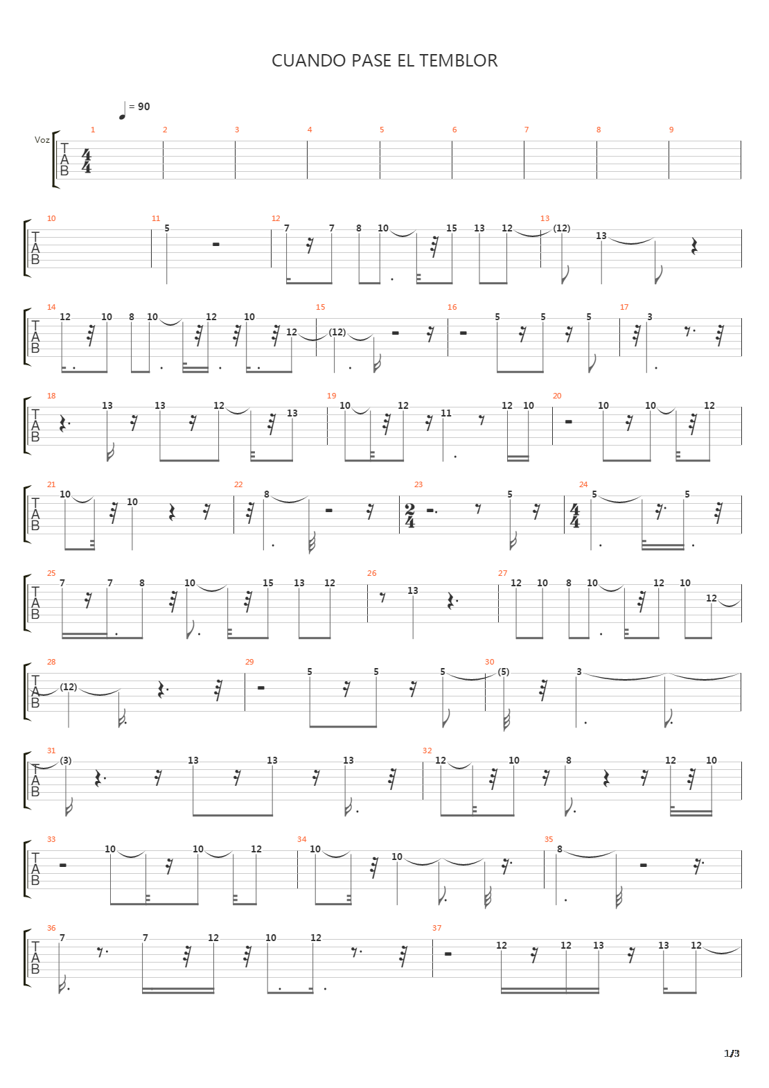 Cuando Pase El Temblor吉他谱