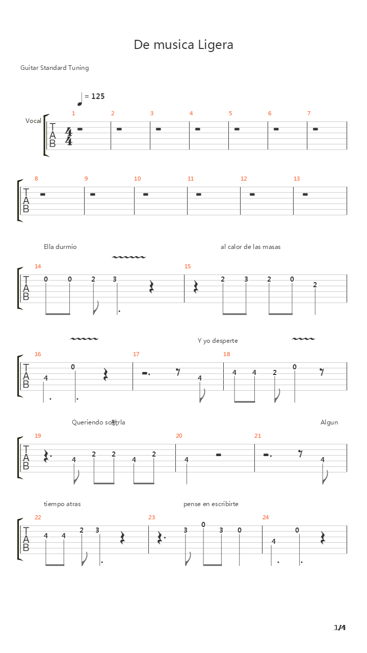 De Musica Ligera吉他谱