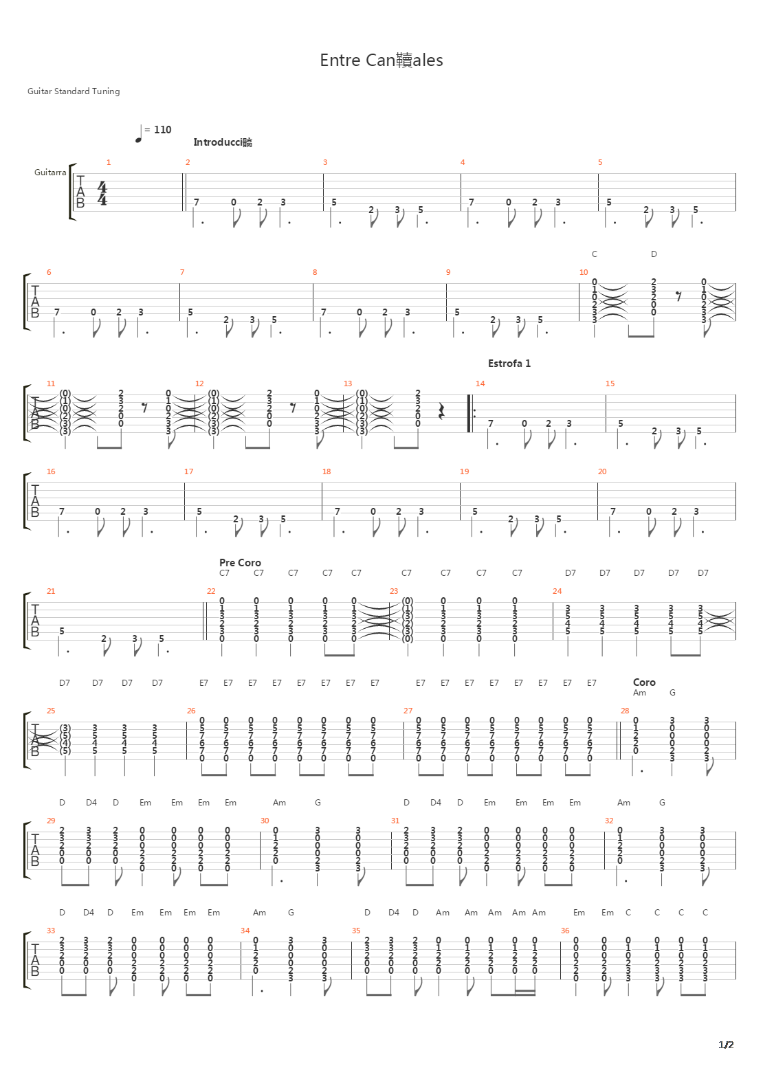 Entre Canbales吉他谱