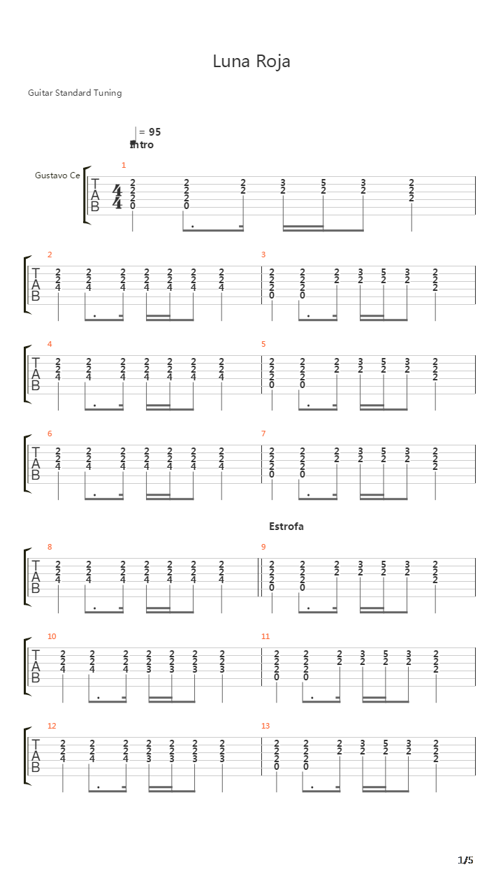 Luna Roja吉他谱