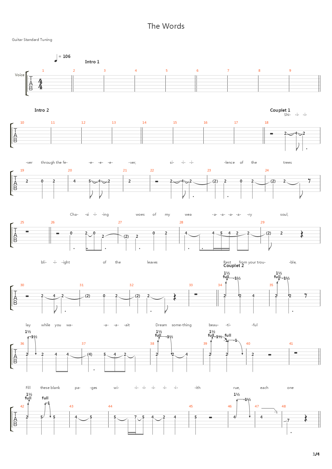 The Words吉他谱