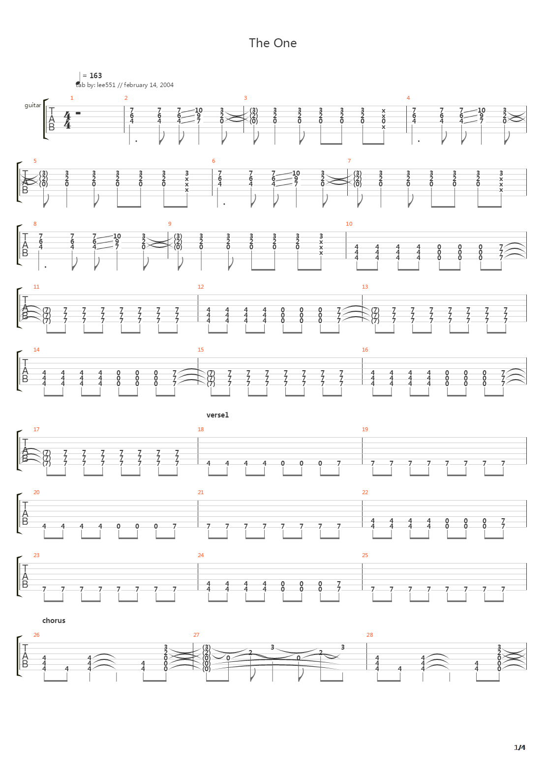 The One吉他谱