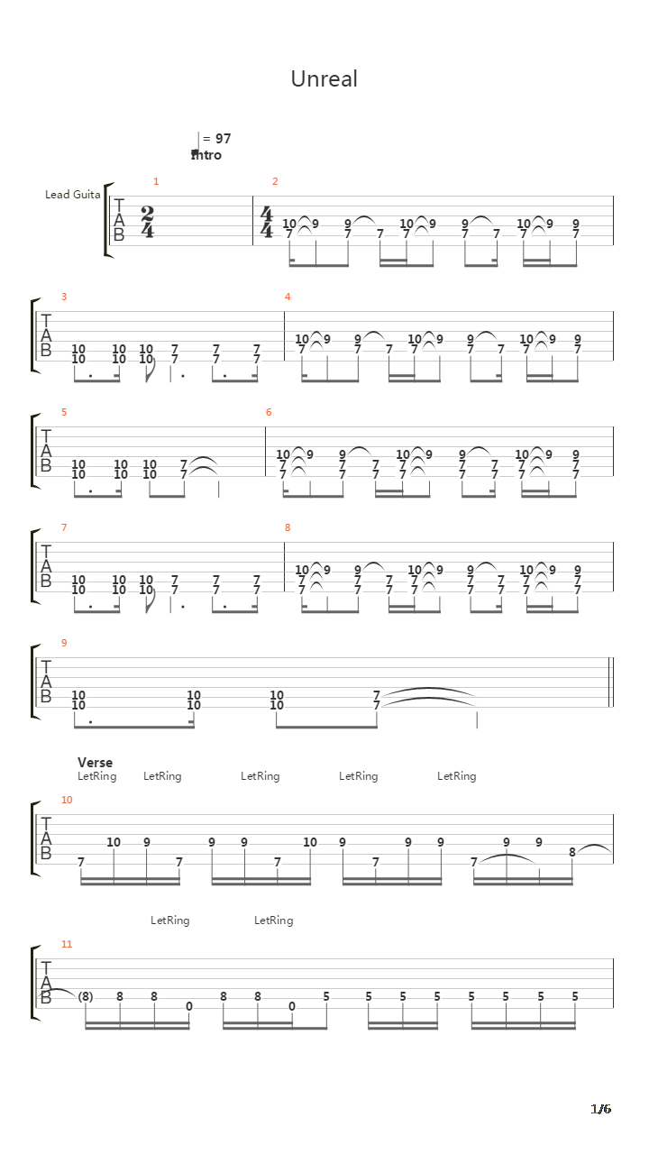Unreal吉他谱