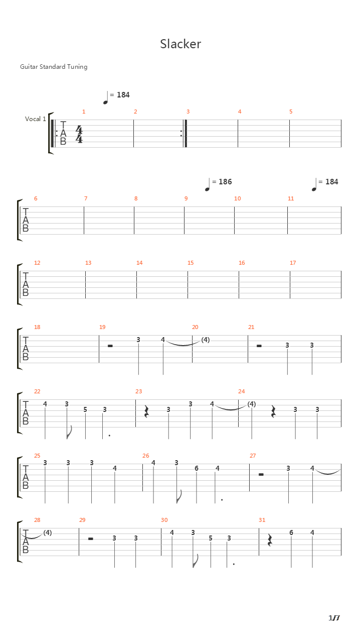 Slacker吉他谱