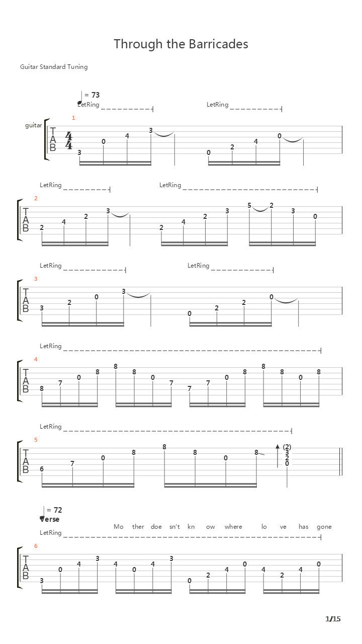 Through The Barricades吉他谱