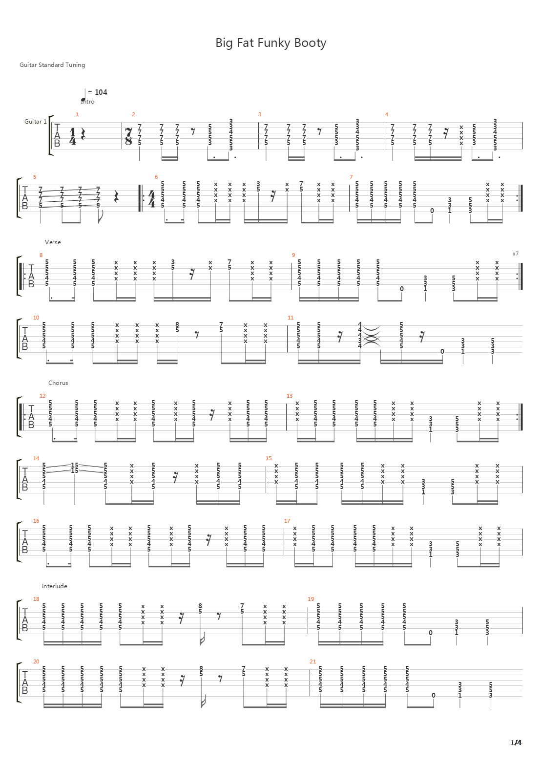 Big Fat Funky Booty吉他谱