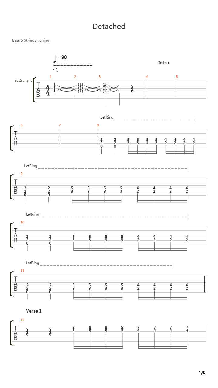 Detached吉他谱