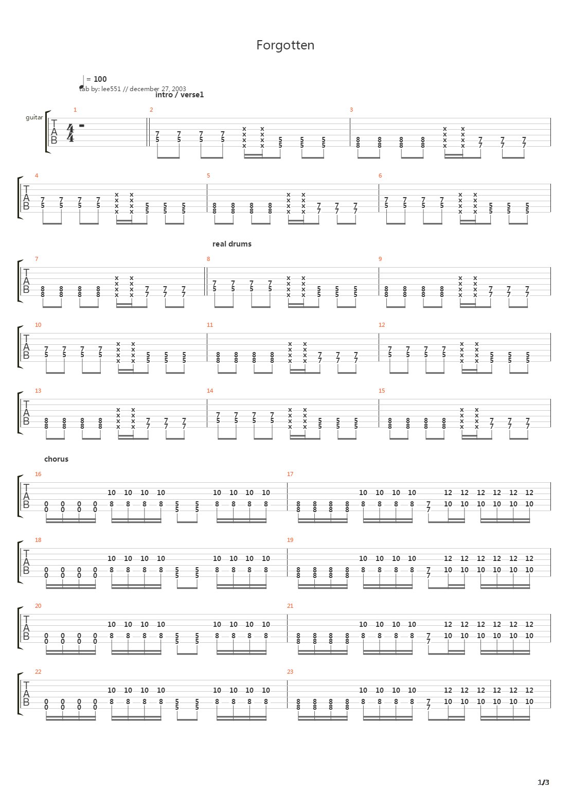 Forgotten吉他谱