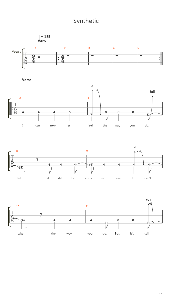 Synthetic吉他谱