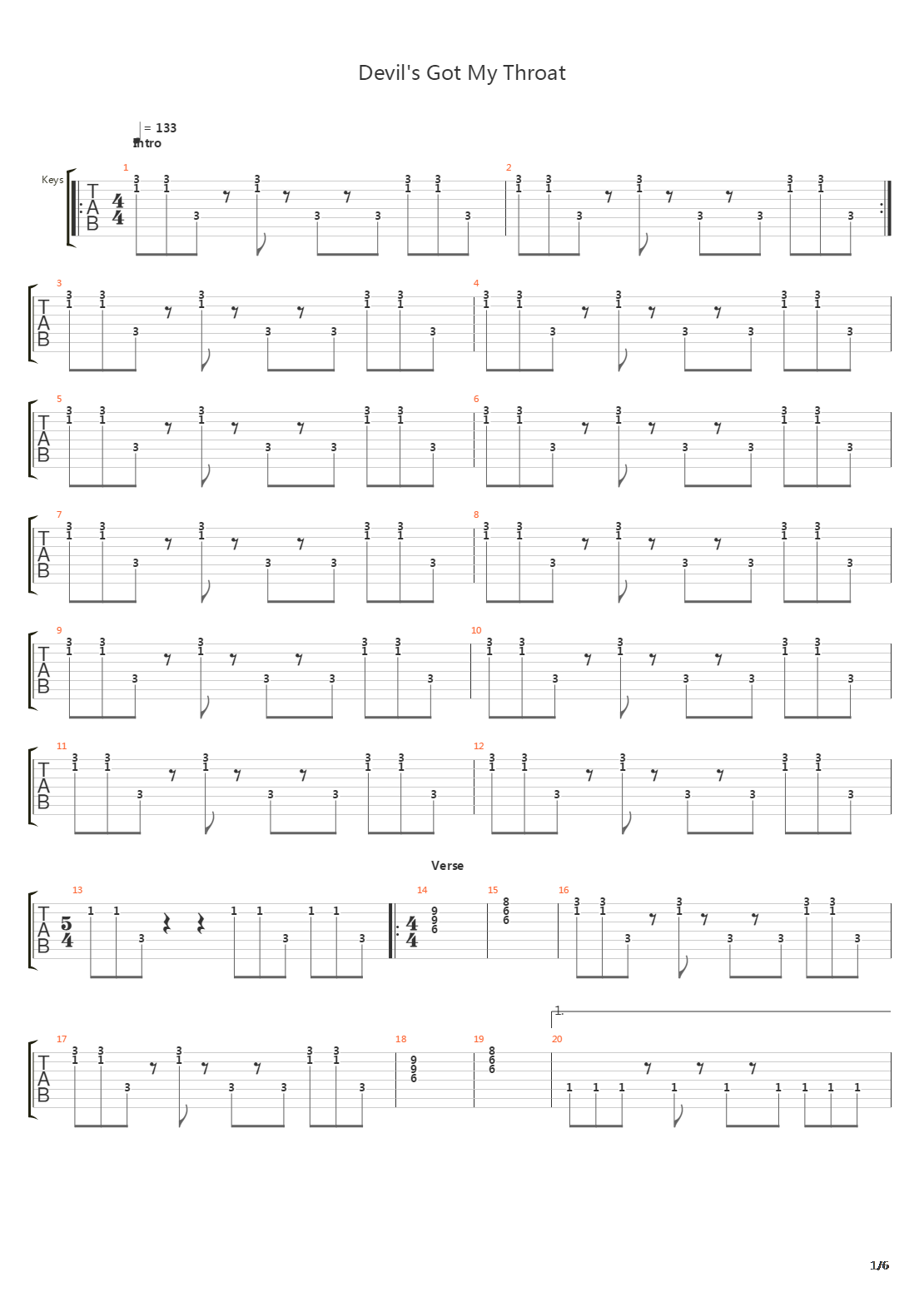 Devils Got My Throat吉他谱