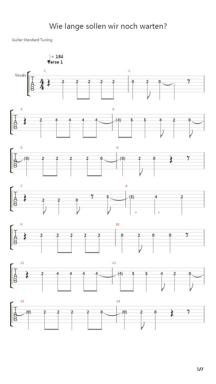 Wie Lange Sollen Wir Noch Warten吉他谱