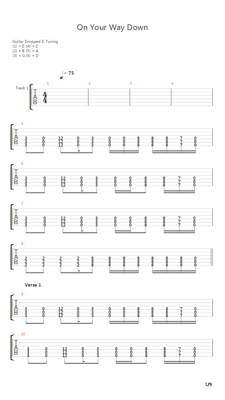 On Your Way Down吉他谱