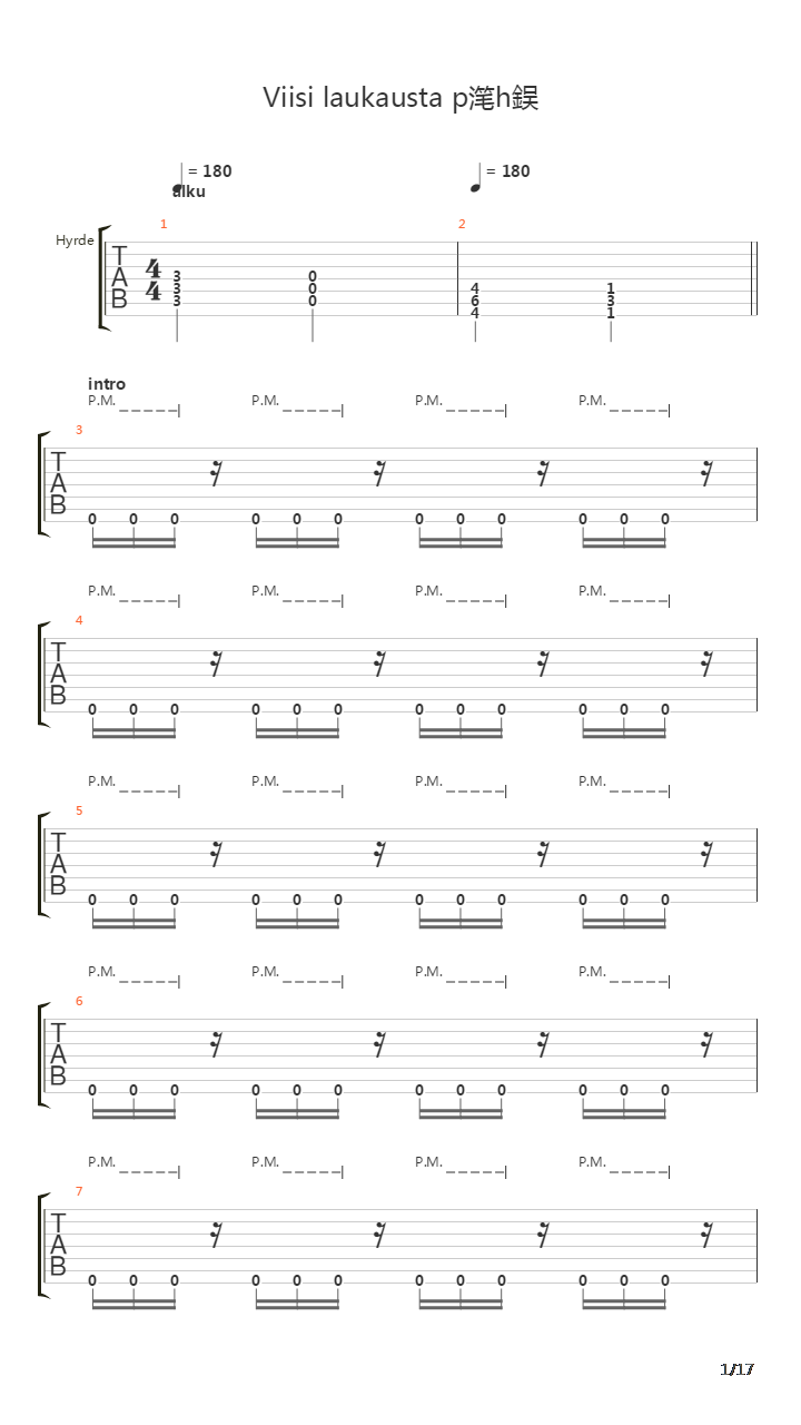 Viisi Laukausta Phn吉他谱