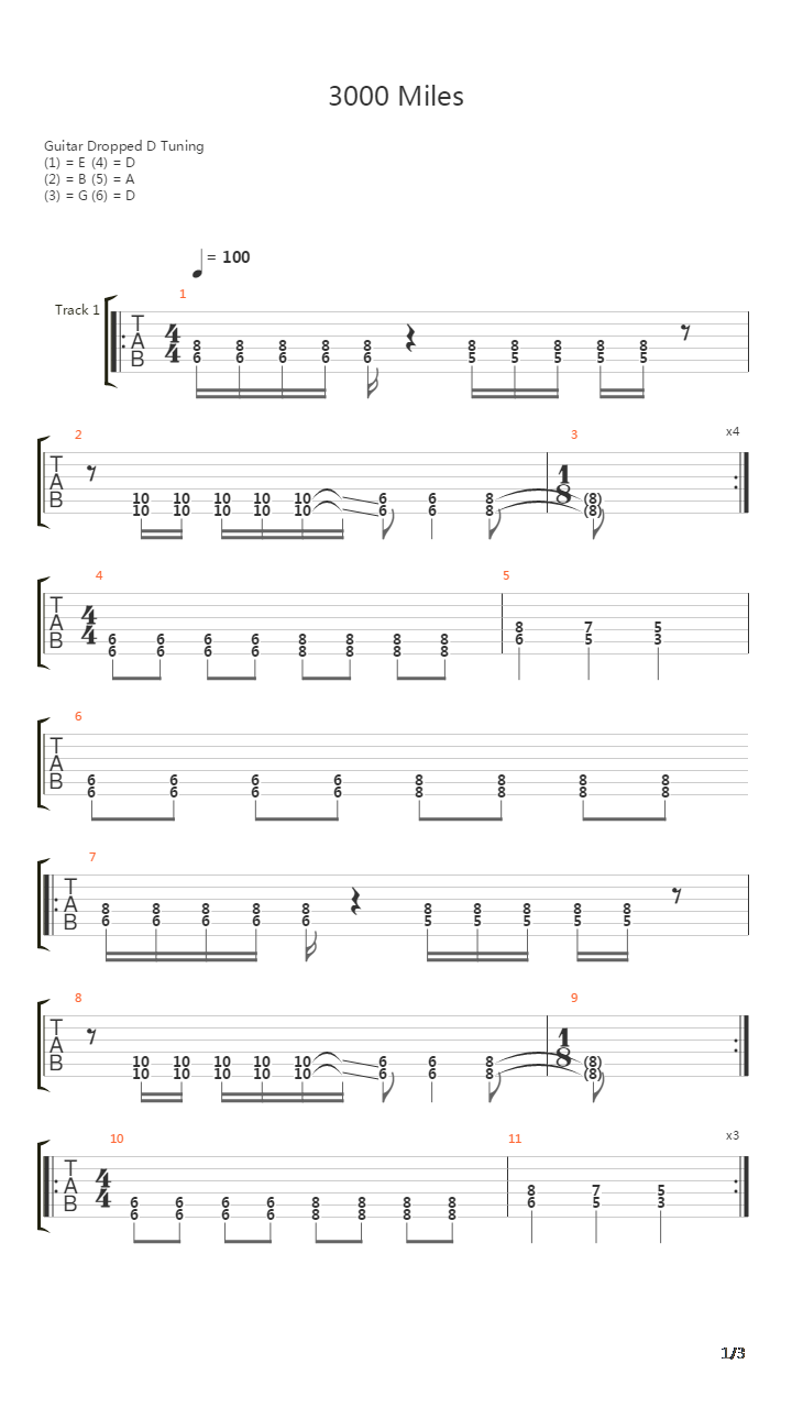 3000 Miles吉他谱