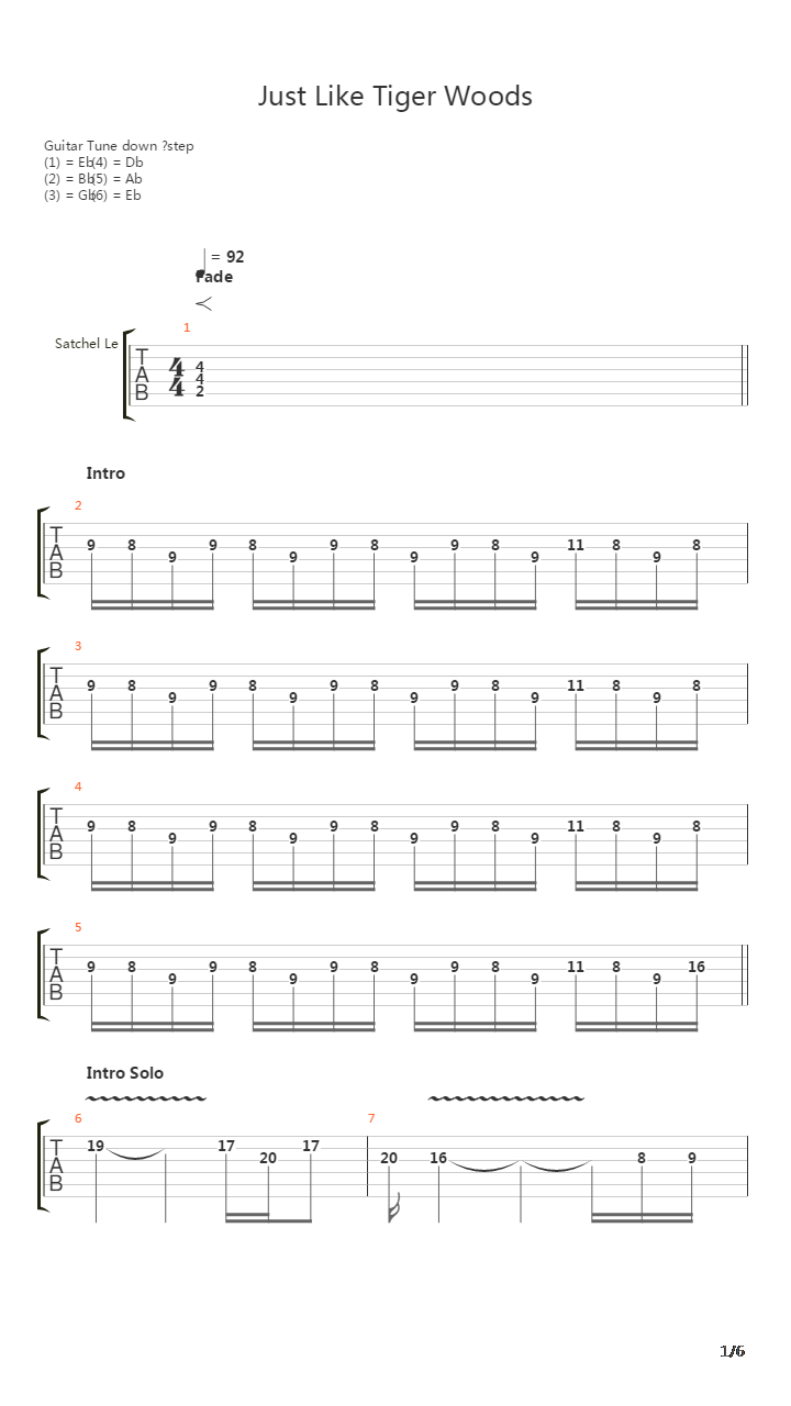 Just Like Tiger Woods吉他谱