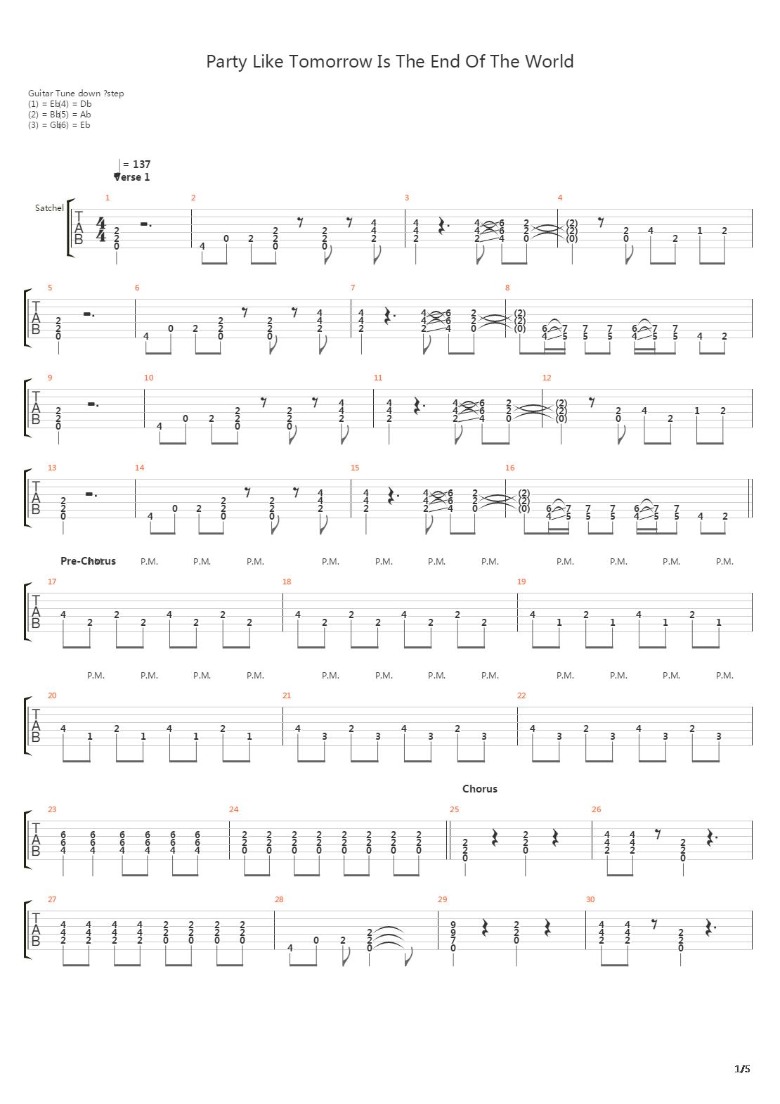 Party Like Tomorrow Is The End Of The World吉他谱