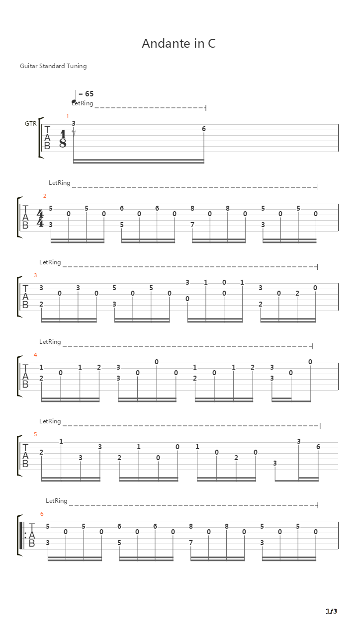 Andante In C吉他谱
