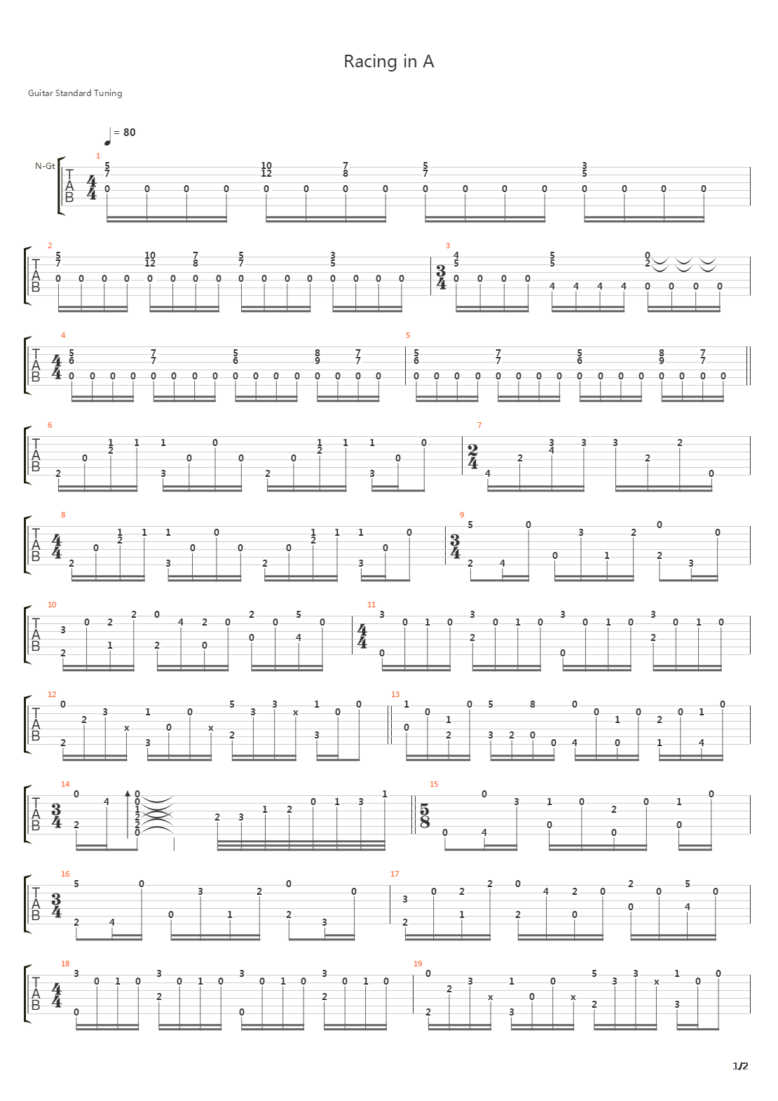 Racing In A吉他谱