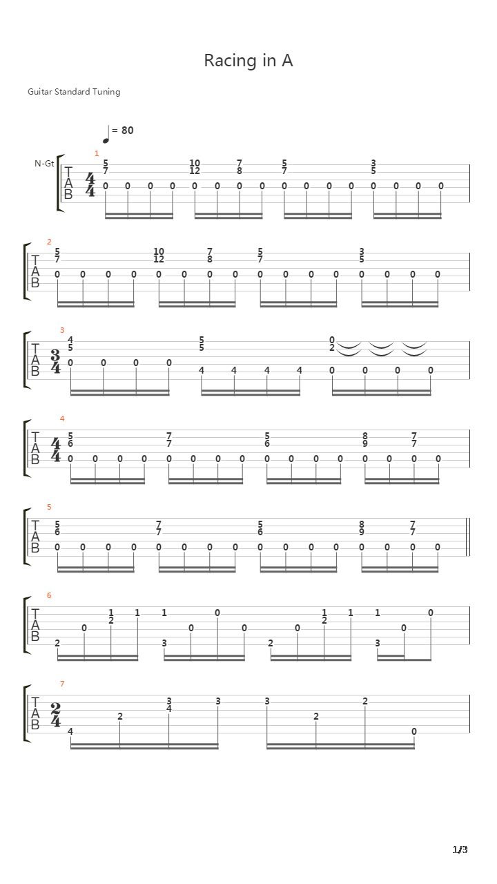 Racing In A吉他谱
