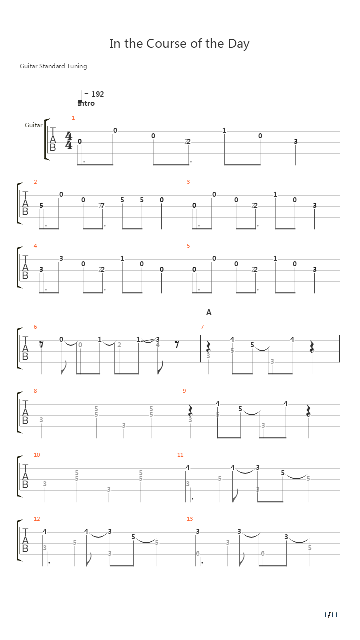 In The Course Of The Day吉他谱