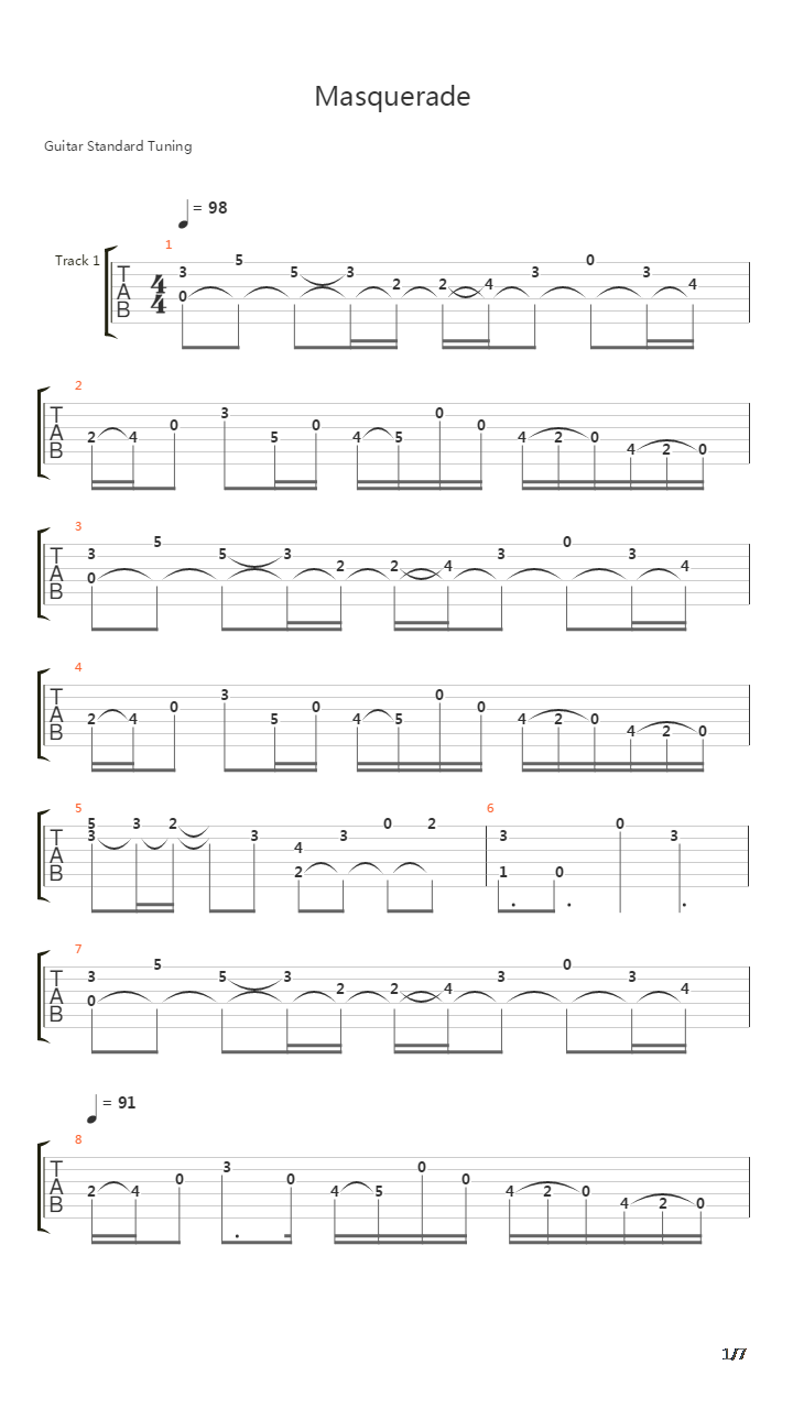 Masquerade吉他谱