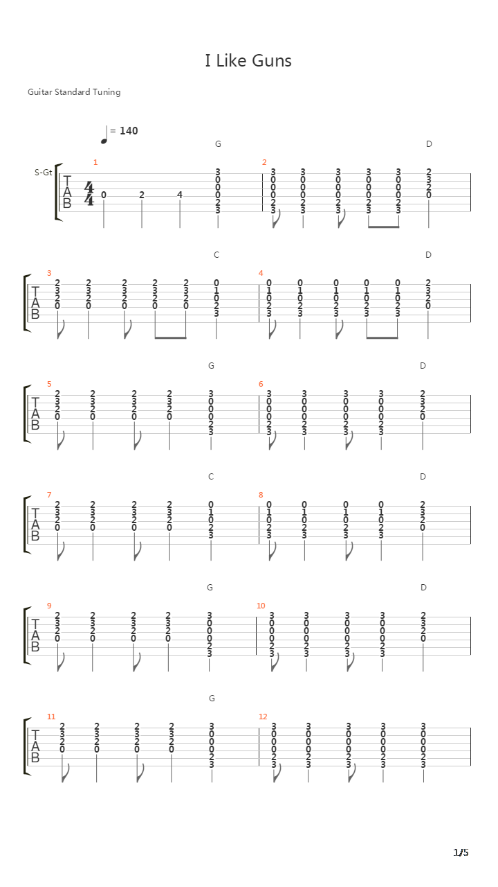 I Like Guns吉他谱