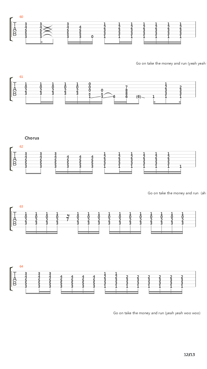 Take The Money And Run吉他谱