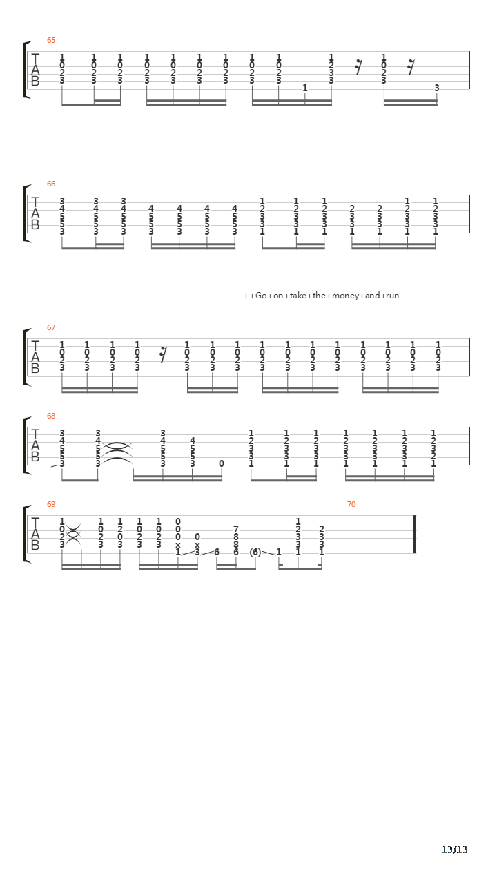 Take The Money And Run吉他谱