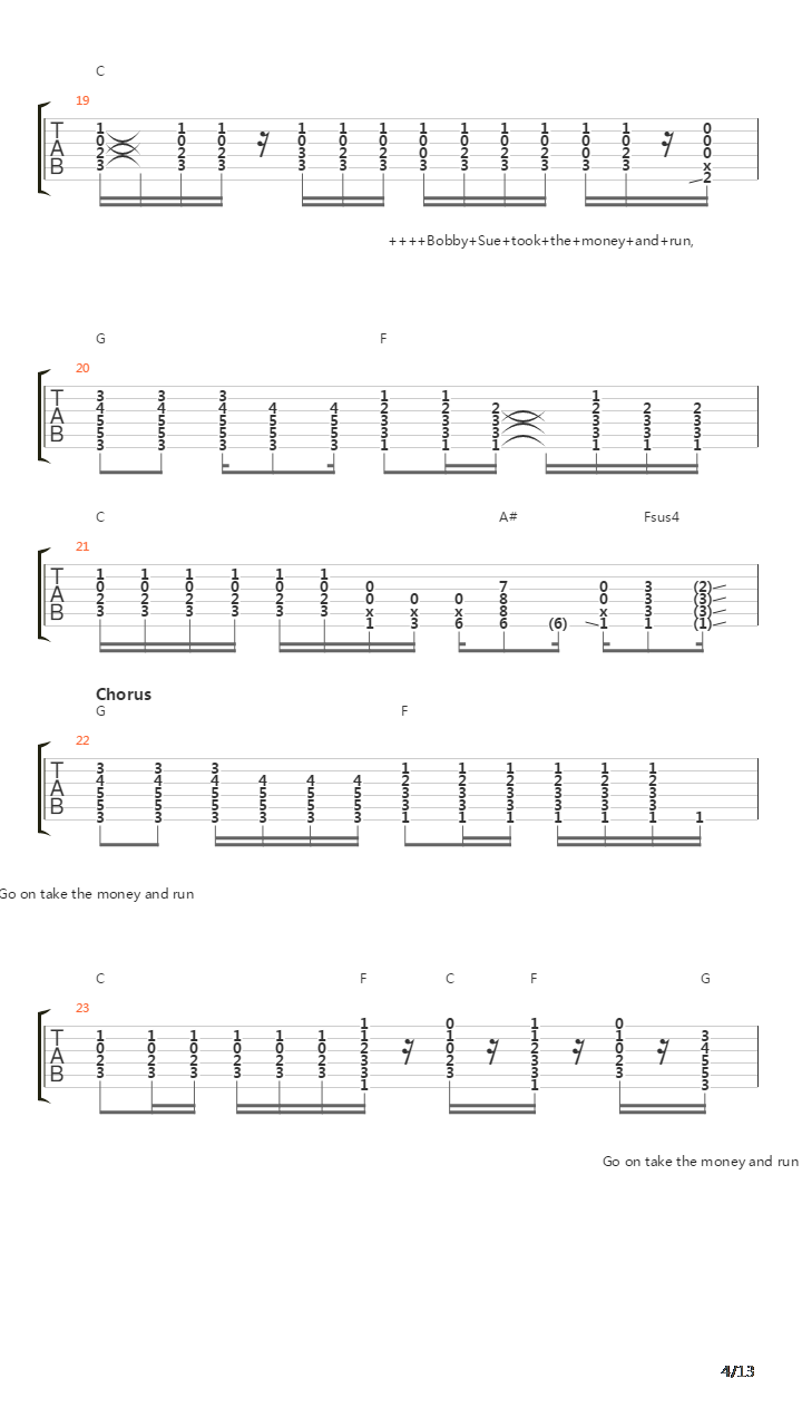 Take The Money And Run吉他谱