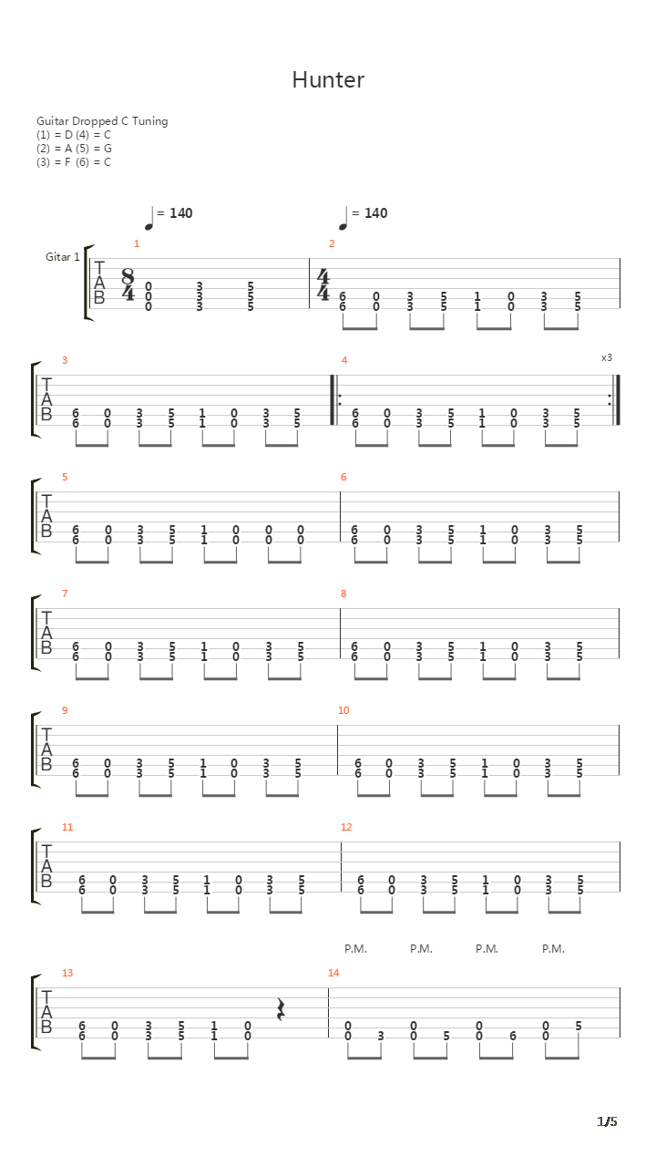 Hunter吉他谱