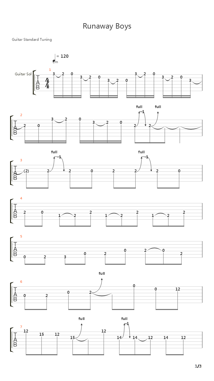 Runaway Boys吉他谱