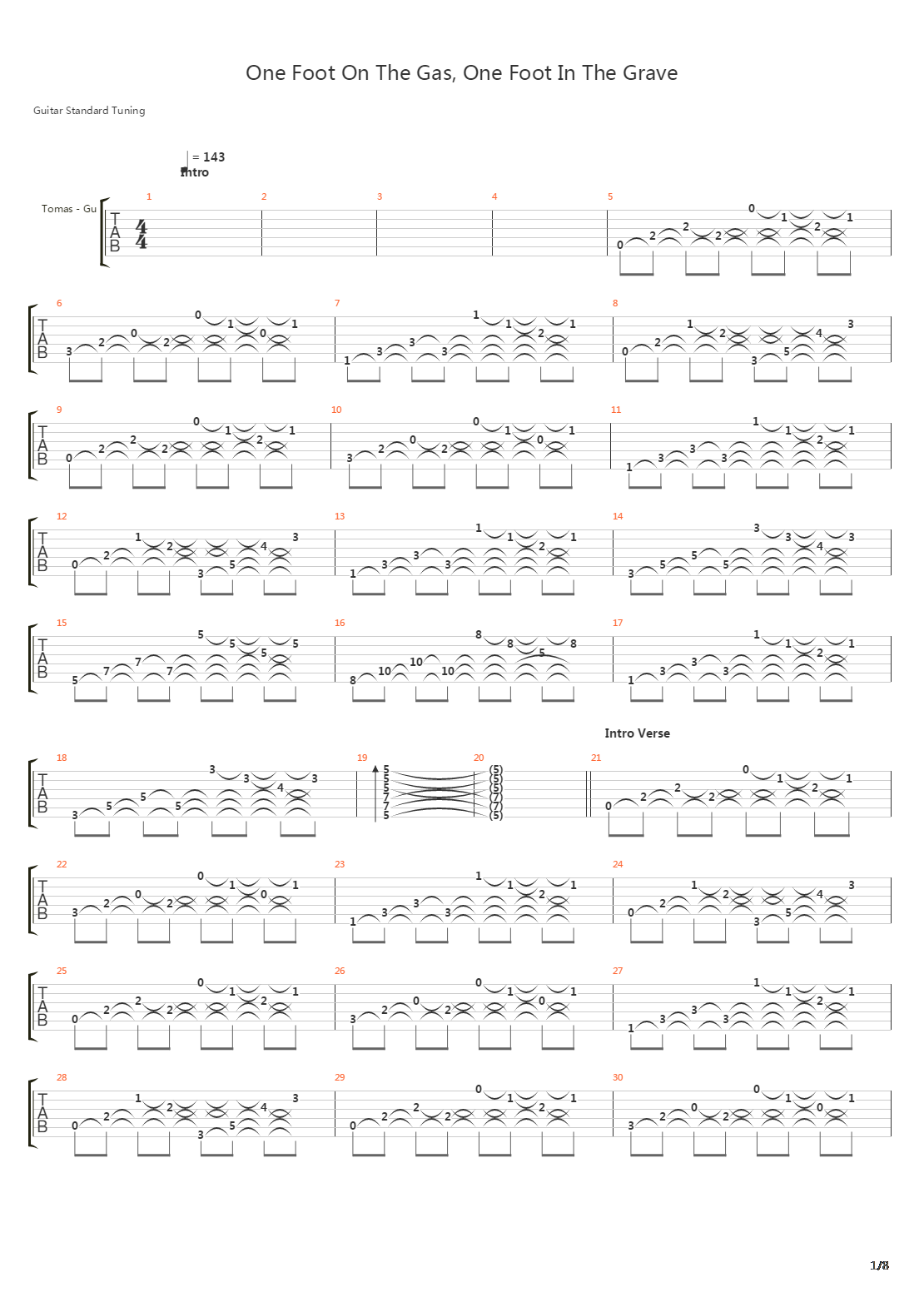 One Foot On The Gas One Foot In The Grave吉他谱