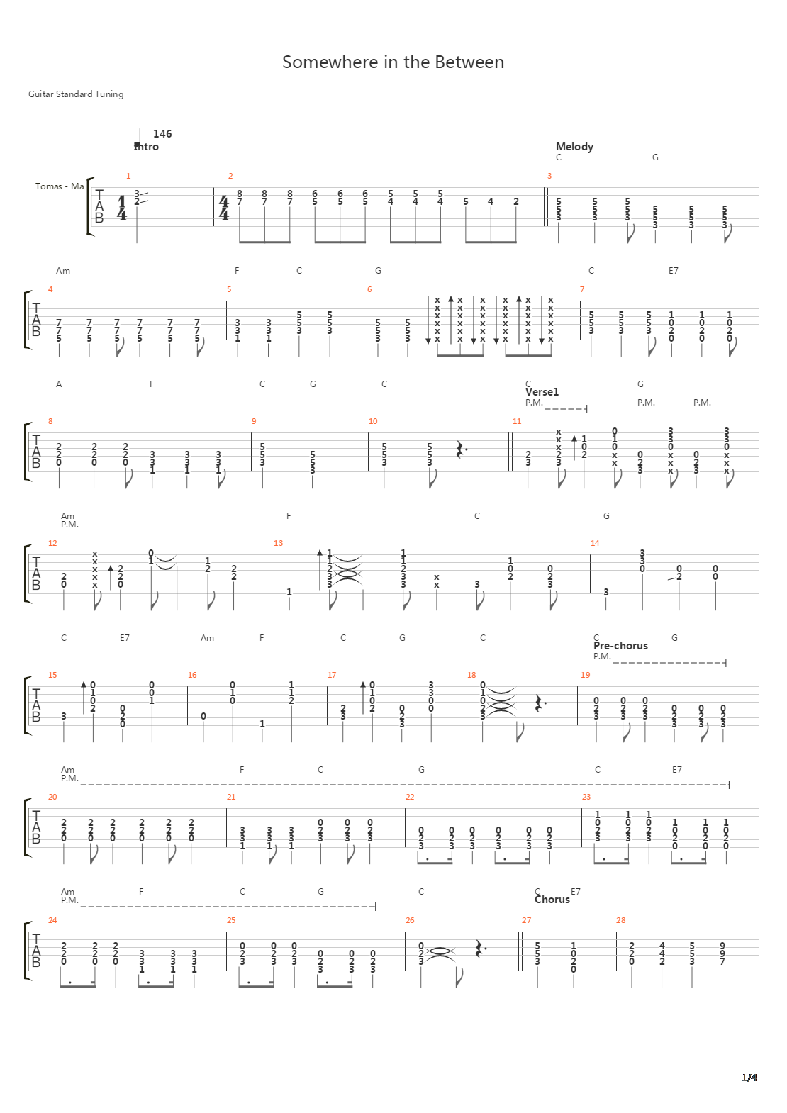 Somewhere In The Between吉他谱