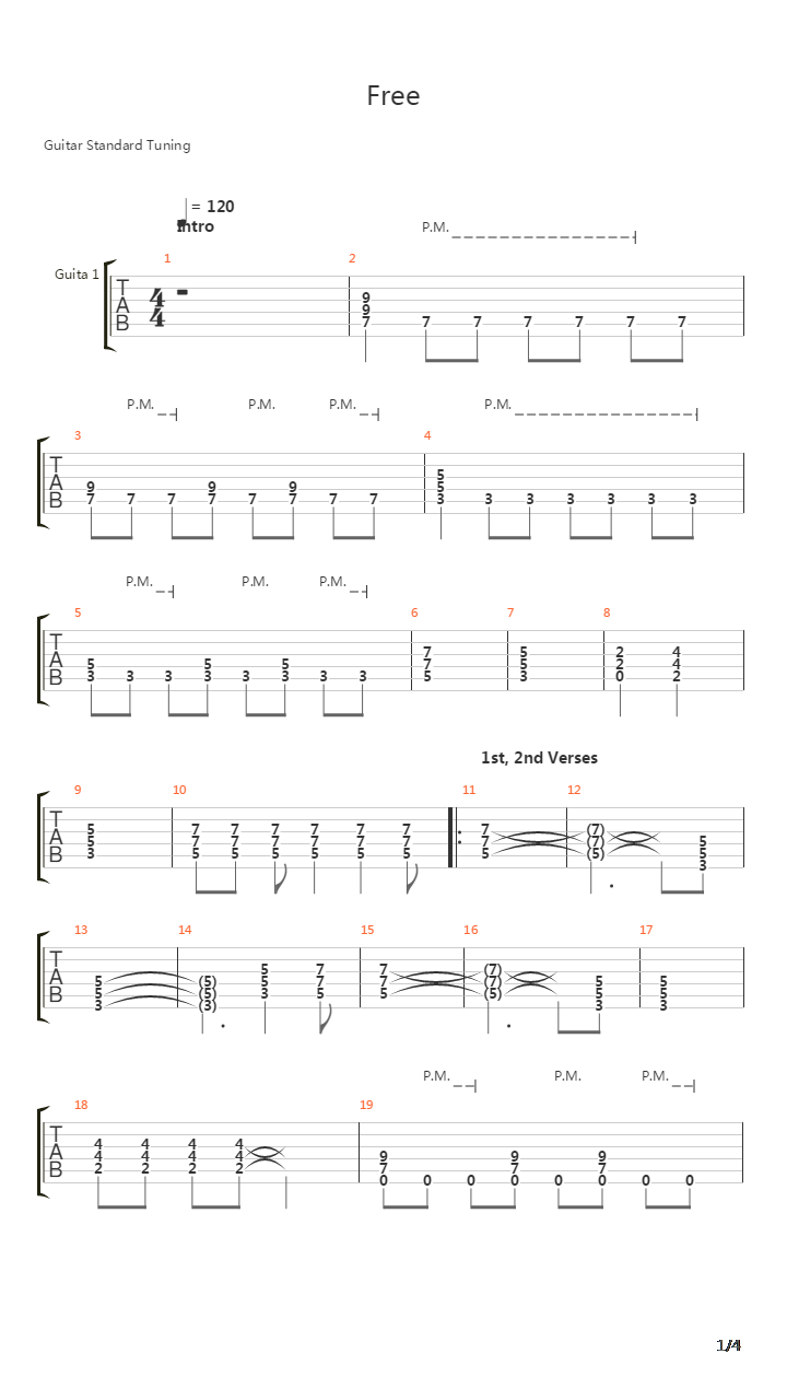 Free吉他谱
