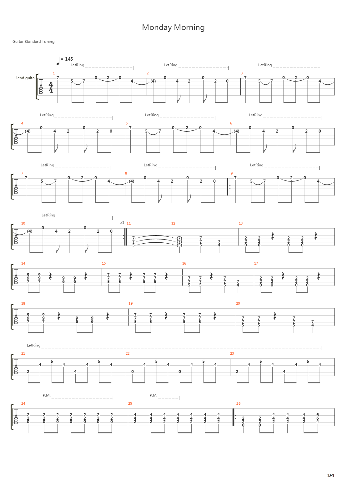 Monday Morning吉他谱