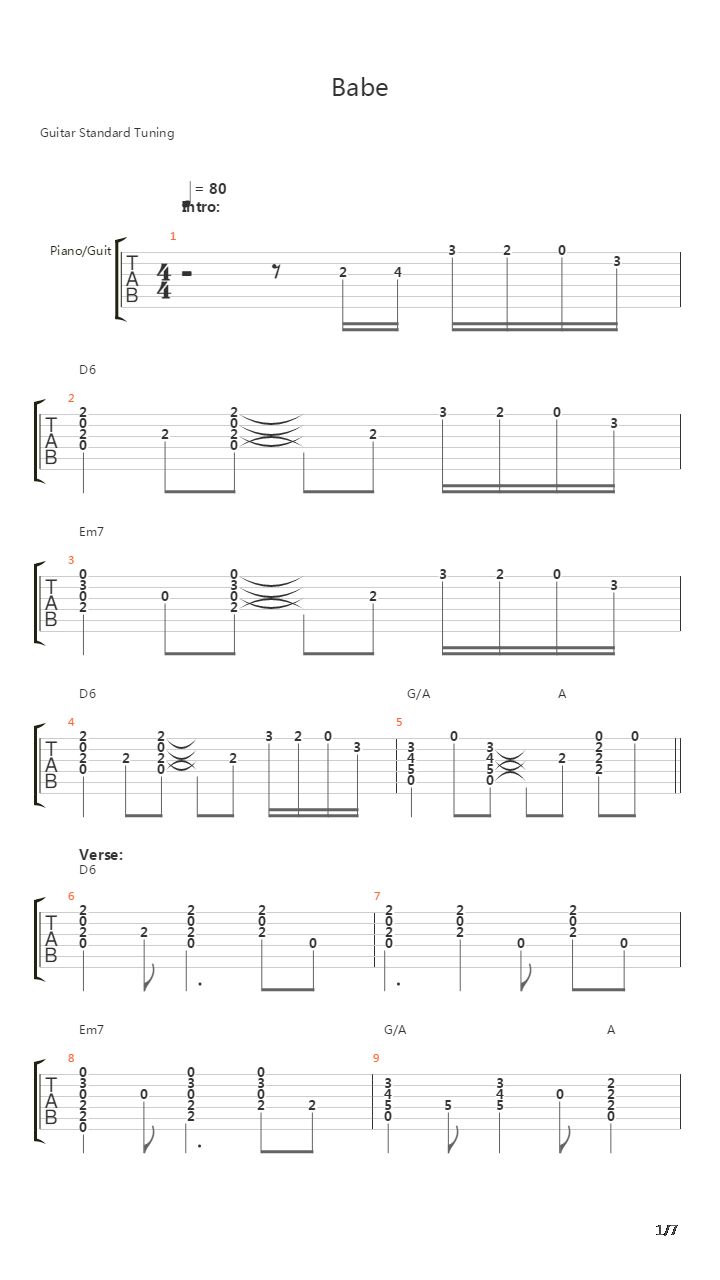 Babe吉他谱