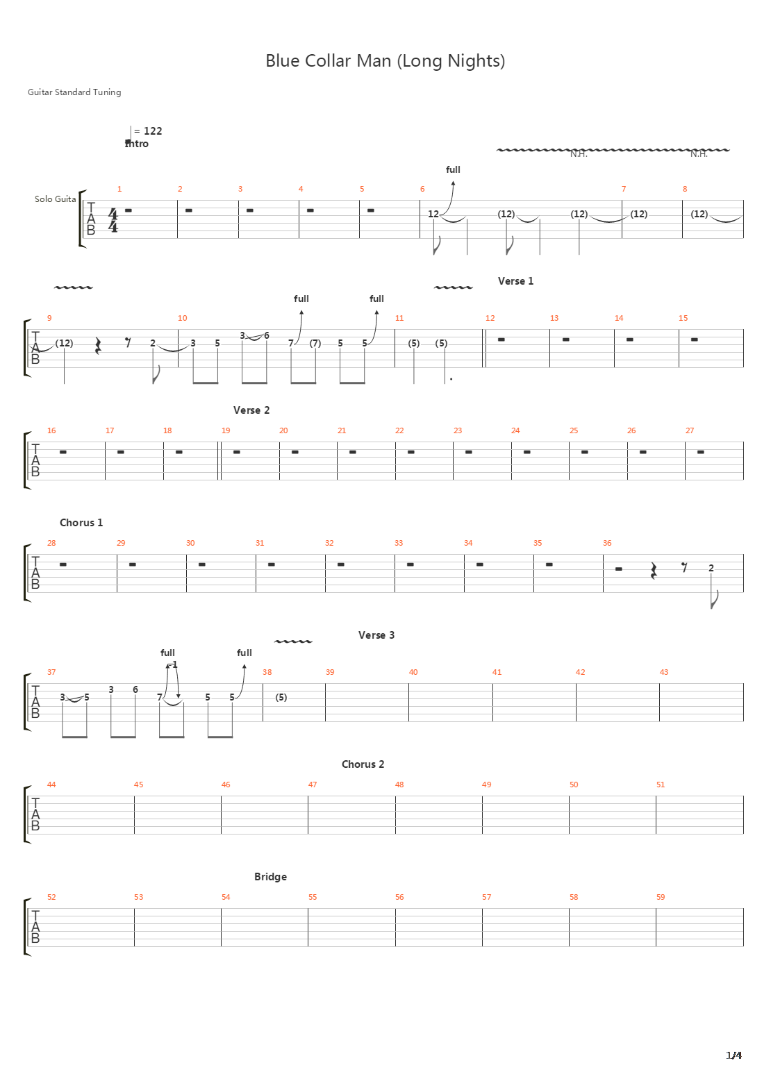 Blue Collar Man Long Nights吉他谱