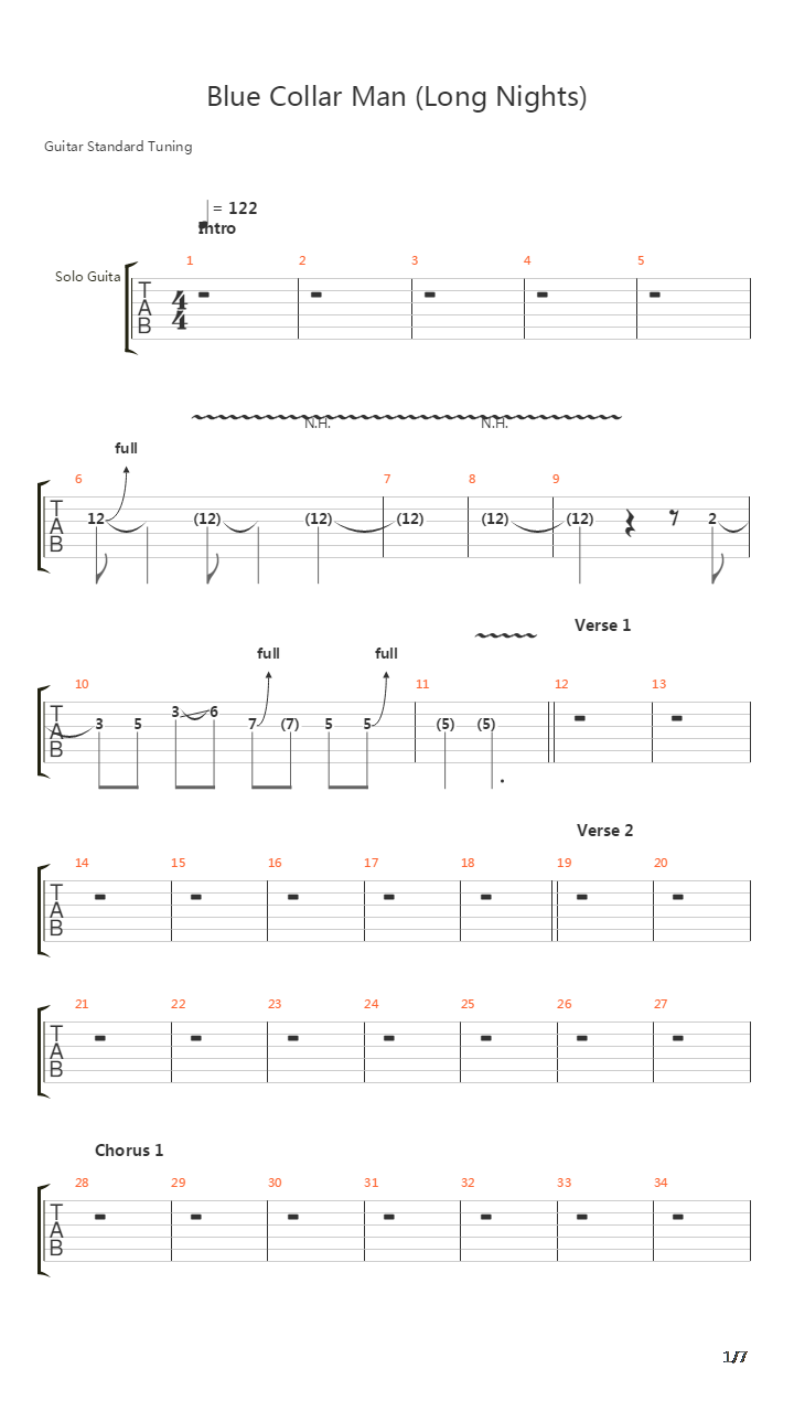 Blue Collar Man Long Nights吉他谱