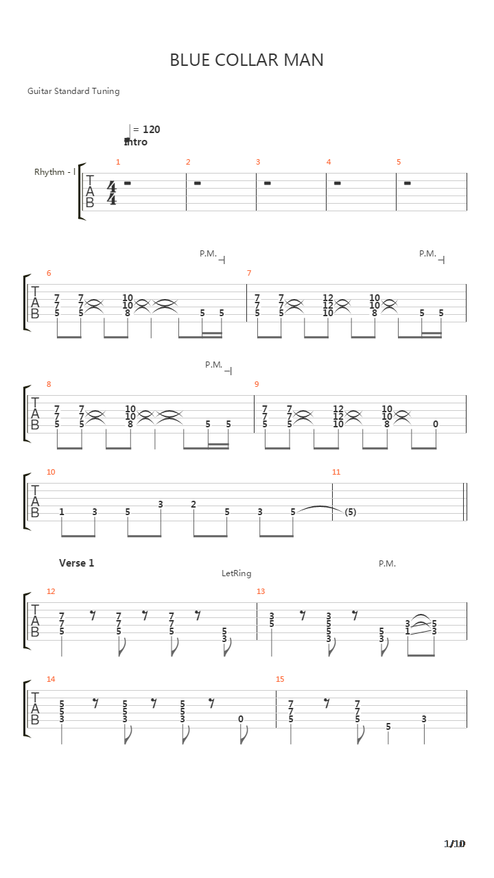 Blue Collar Man Long Nights吉他谱