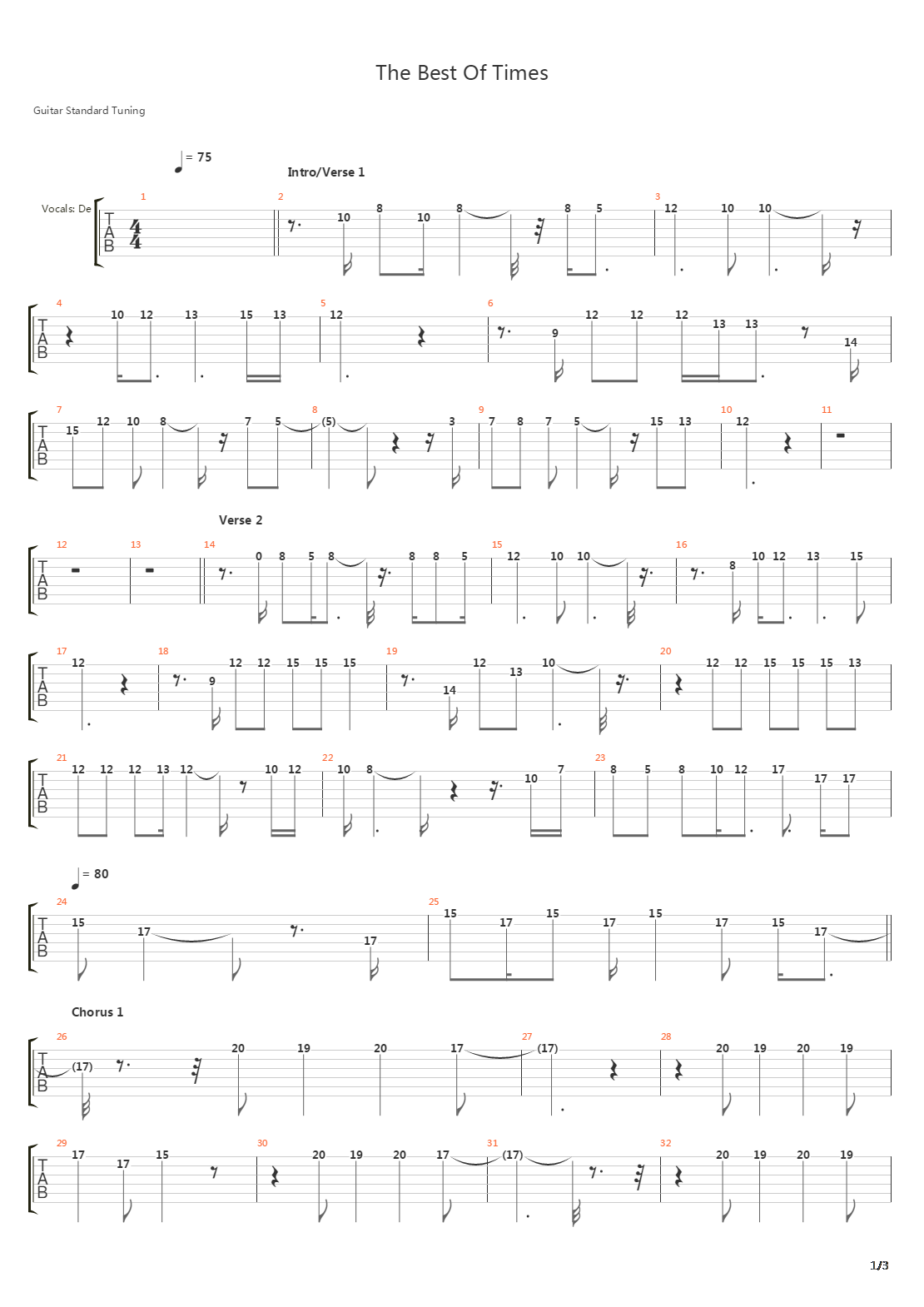 The Best Of Times吉他谱