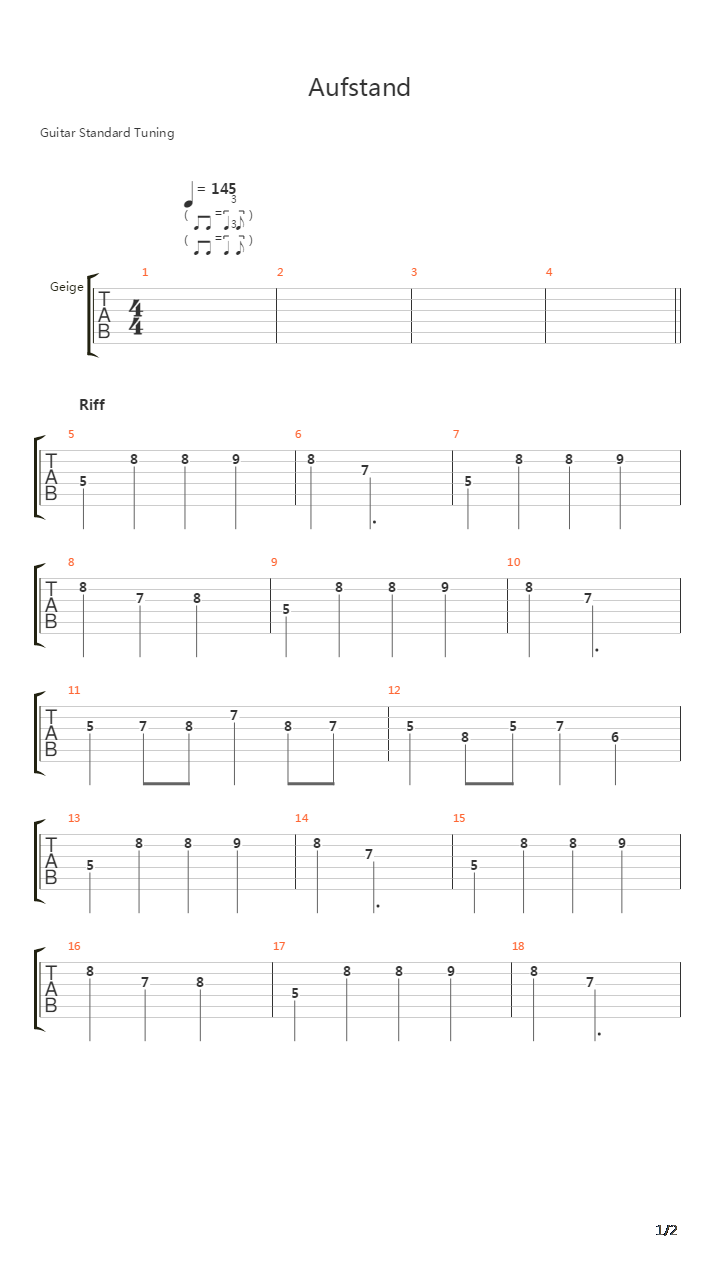 Aufstand吉他谱