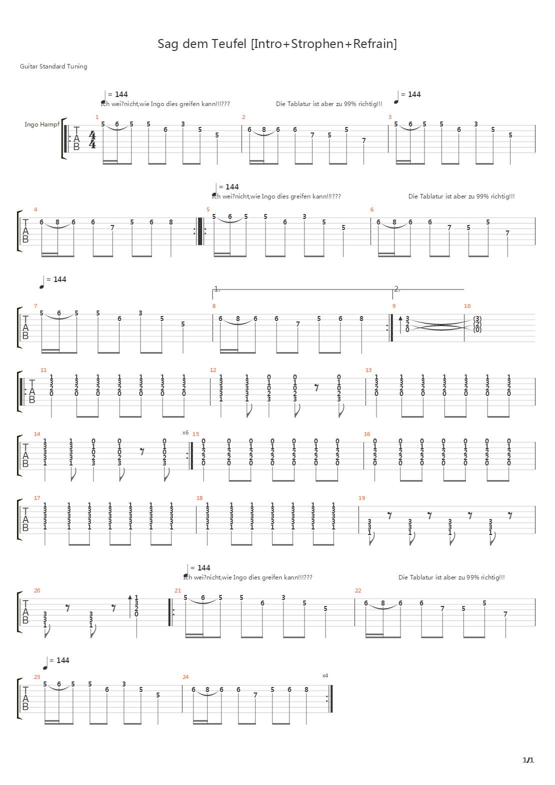 Sag Dem Teufel吉他谱